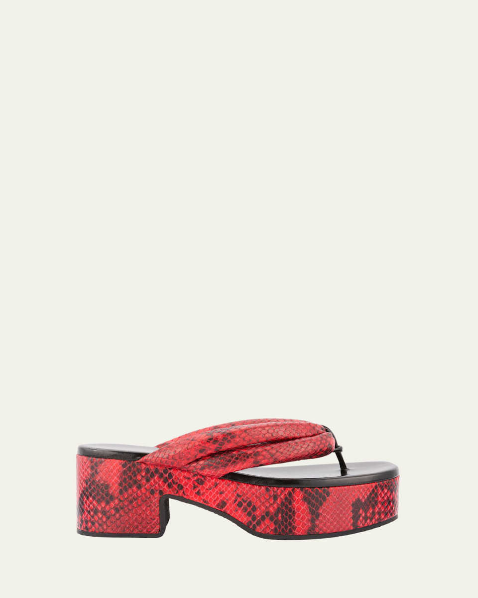 Snake-Embossed Leather Thong Platform Sandals